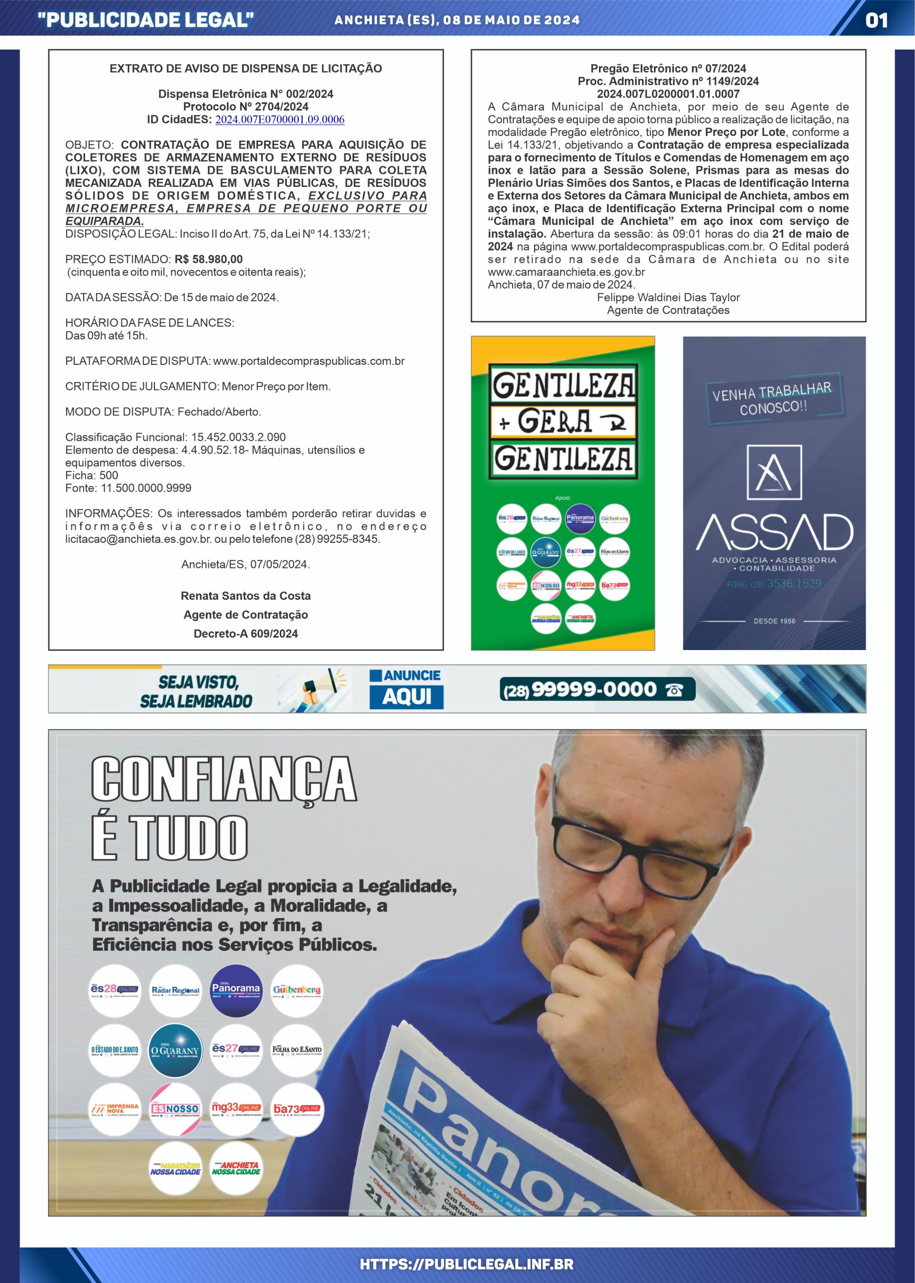 Leia mais sobre o artigo Publicidade Legal | 08/05/2024