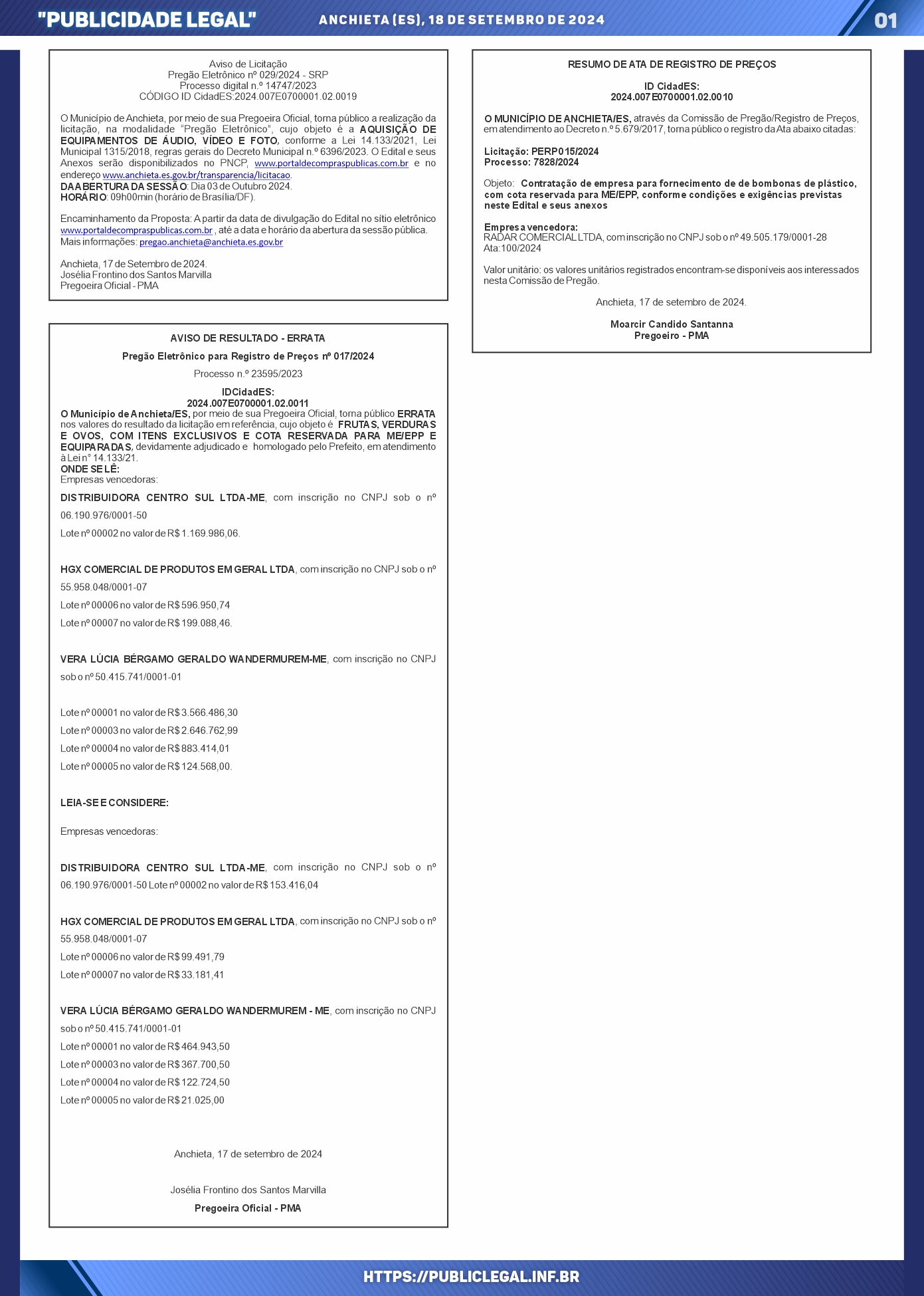 Você está visualizando atualmente Publicidade Legal | 18/09/2024