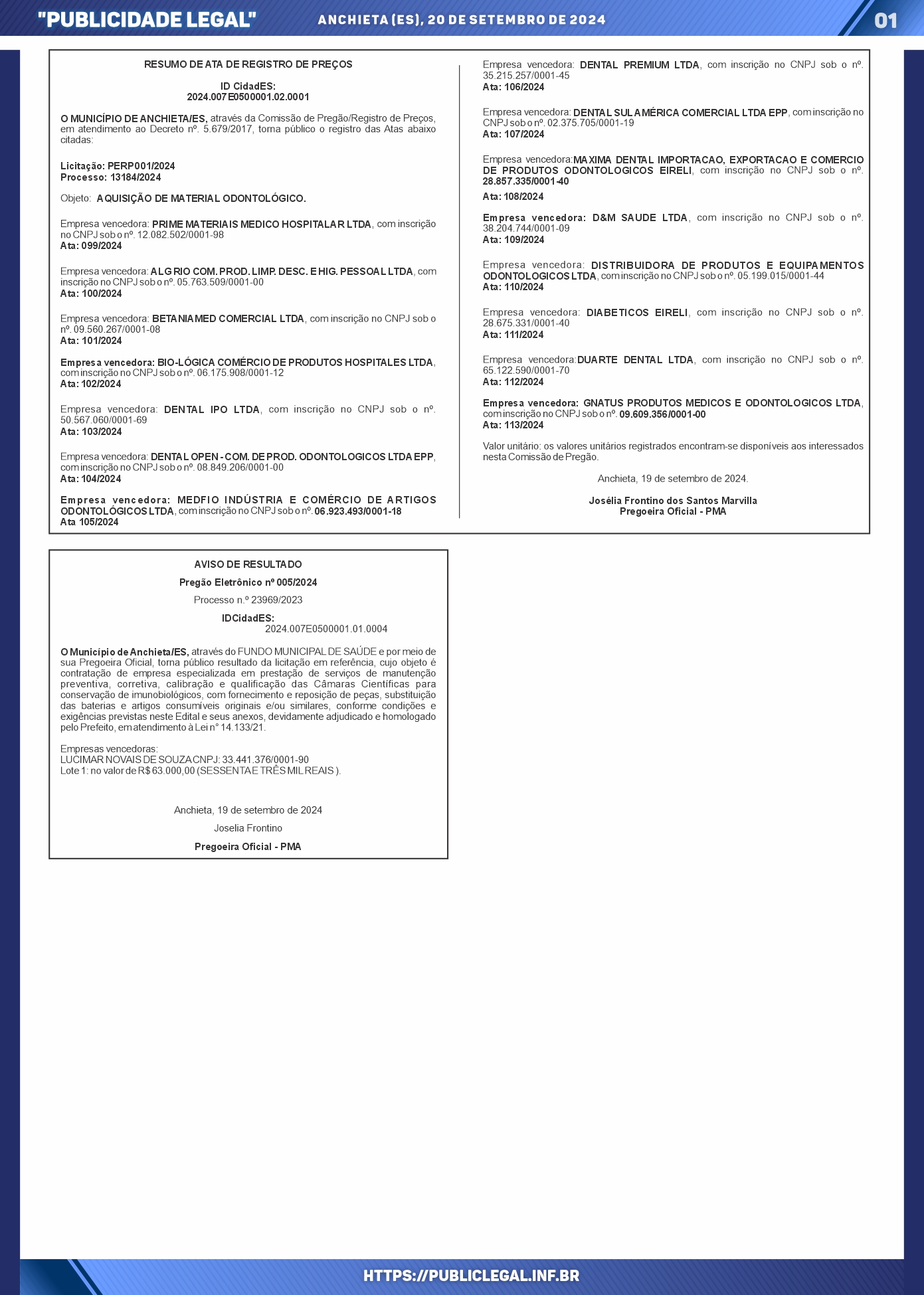 Leia mais sobre o artigo Publicidade Legal | 20/09/2024 REPUBLICADO