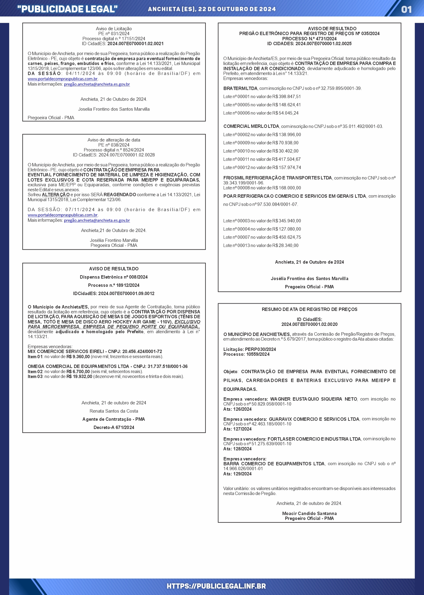 Você está visualizando atualmente Publicidade Legal | 22/10/2024