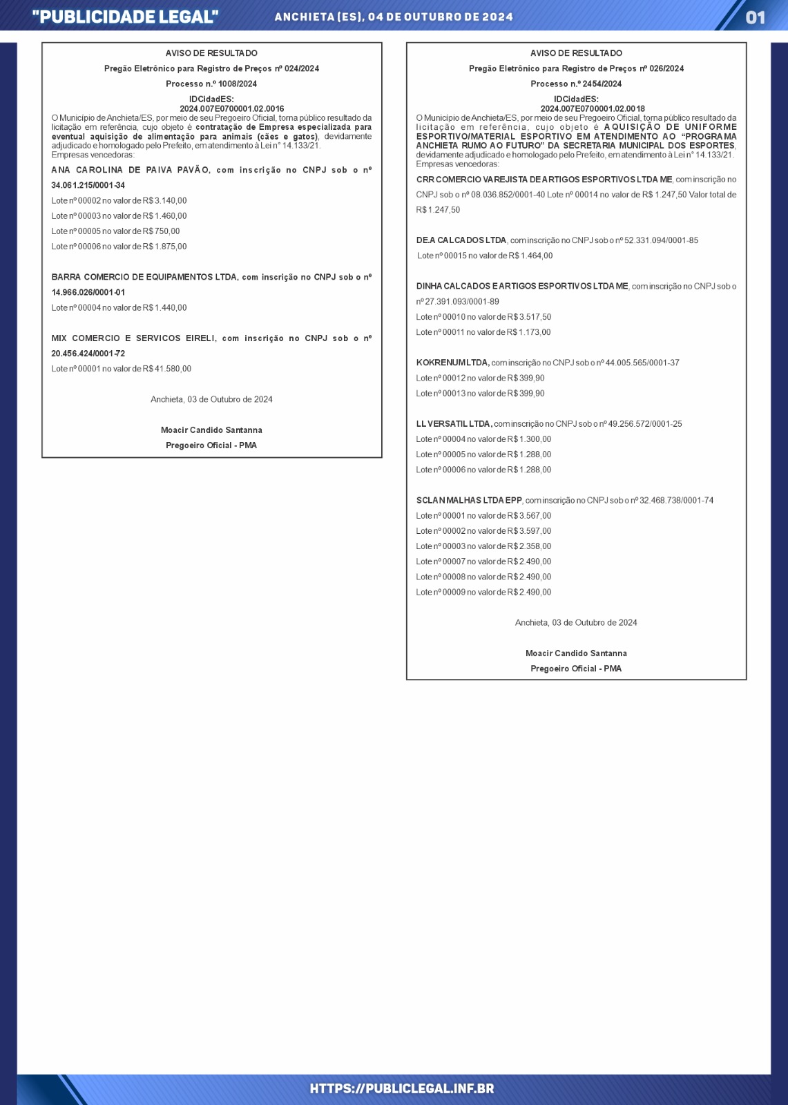 Você está visualizando atualmente Publicidade Legal | 04/10/2024