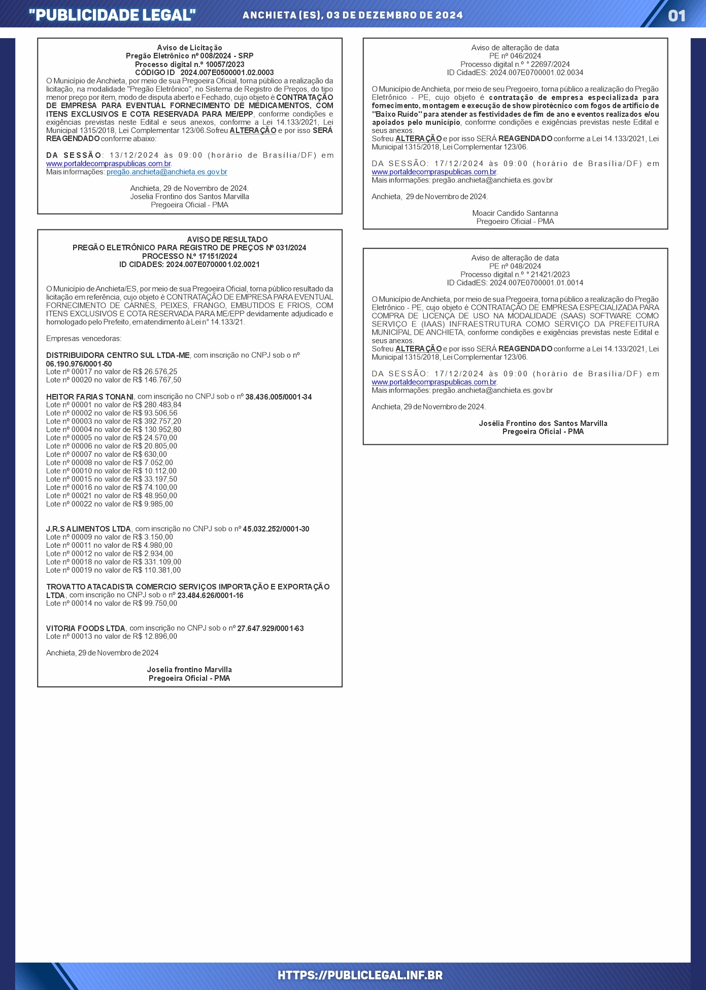 Você está visualizando atualmente Publicidade Legal | 03/12/2024