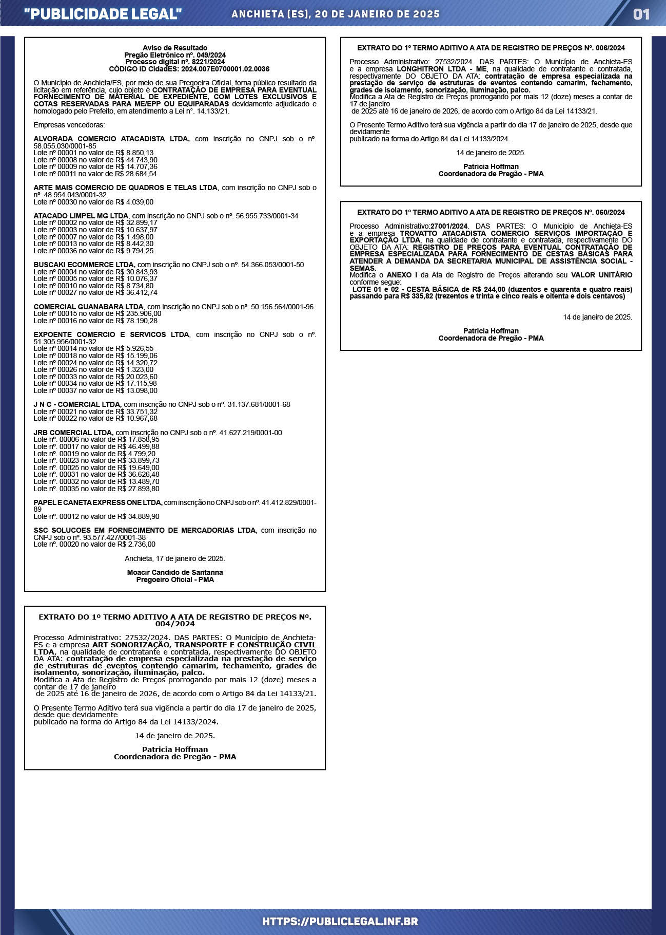 Você está visualizando atualmente Publicidade Legal | 20/01/2025