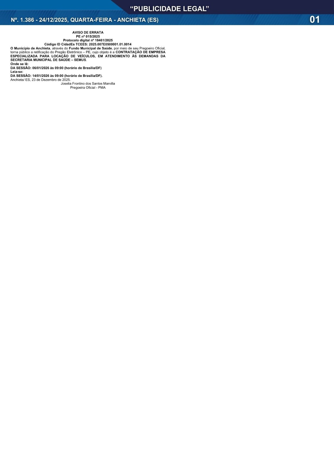 No momento, você está visualizando Publicidade Legal | 24/12/2025 | N°. 1.386