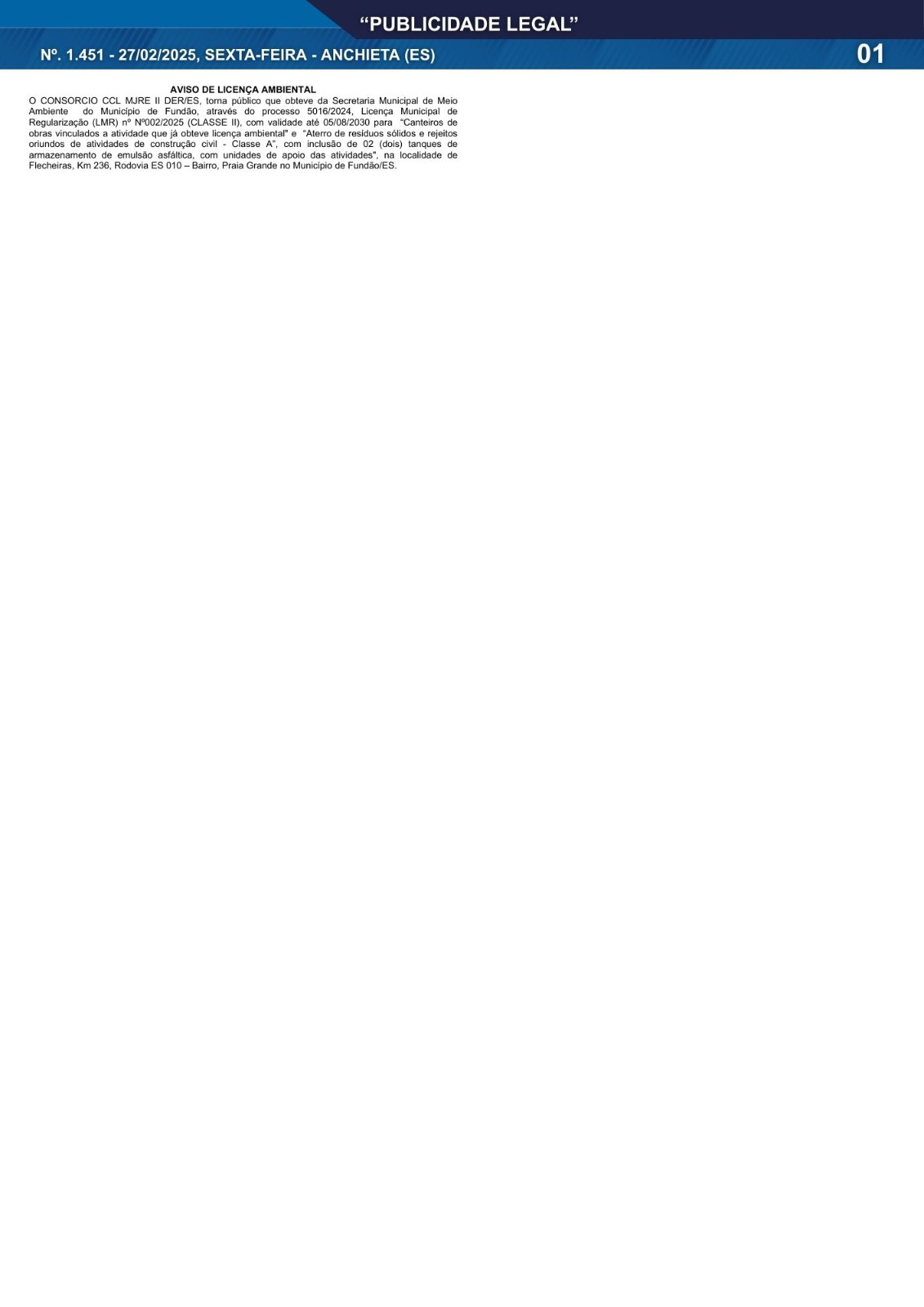 Leia mais sobre o artigo Publicidade Legal | 27/02/2026 | N°. 1.451