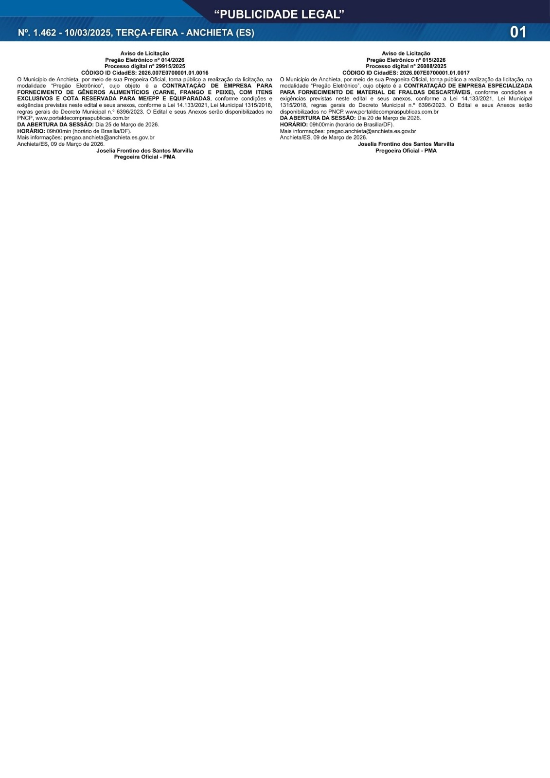 Leia mais sobre o artigo Publicidade Legal | 10/03/2026 | N°. 1.462