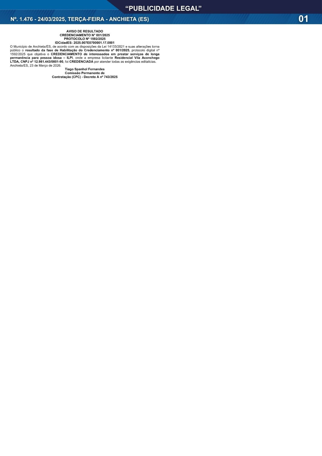 Leia mais sobre o artigo Publicidade Legal | 24/03/2026 | N°. 1.476